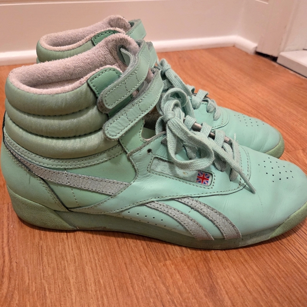 Reebok Mint Green Freestyle Hi Sneakers, Size 7.5